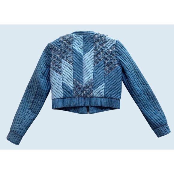 REBECCA TAYLOR Patch Chambray Jacket Textured Cropped Size XS - Picture 7 of 8